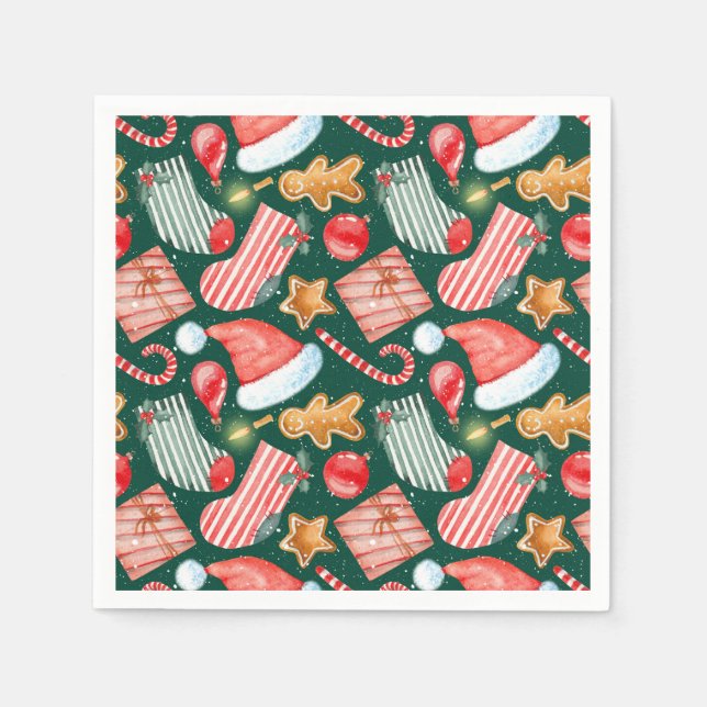 Serviette En Papier Gingerbread Santa Hat festive pattern watercolor (Devant)