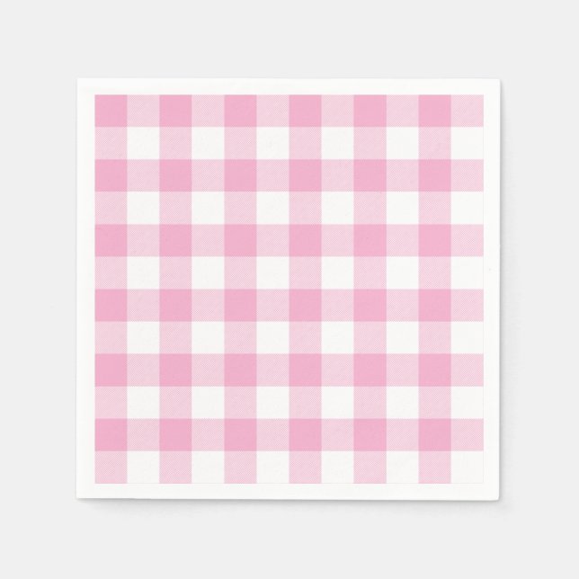 Serviette En Papier Gingham à carreaux buffle rose clair et blanc (Devant)