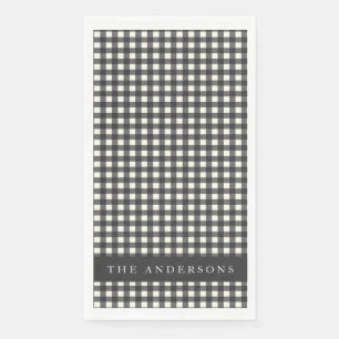 Serviette En Papier Gingham à carreaux noir et blanc personnalisé vint