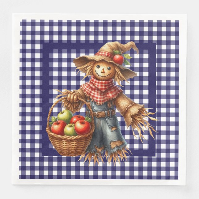 Serviette En Papier Gingham Bleu d'Automne  (Devant)