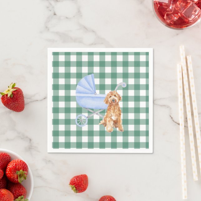 Serviette En Papier Gingham Check Puppy Golden doodl Baby Shower Napki (En situation)