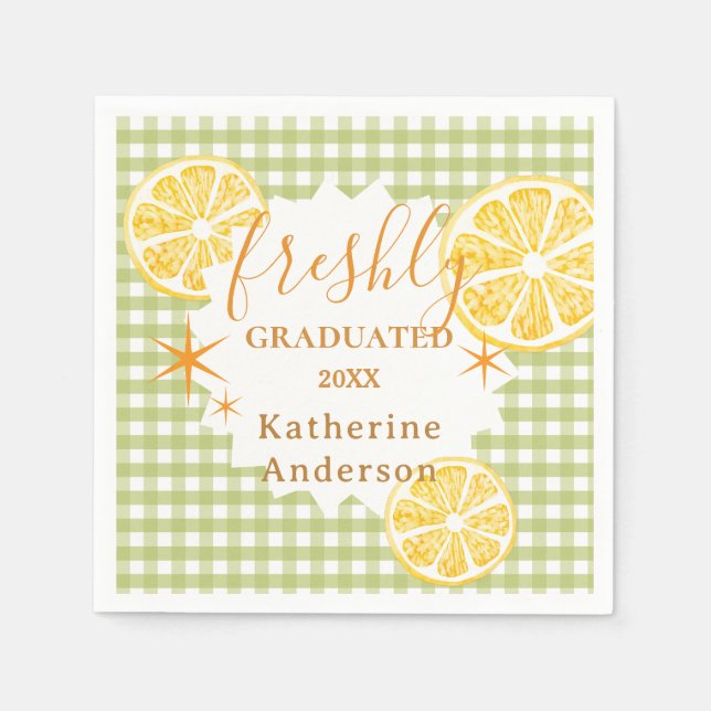 Serviette En Papier Gingham Citron Fraîchement Diplômé  (Devant)