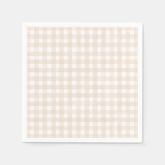 Serviette En Papier Gingham Classique Beige (Devant)