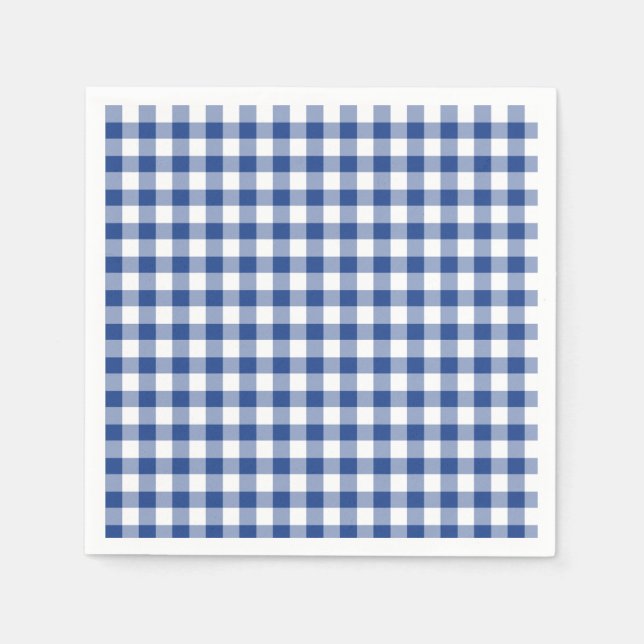 Serviette En Papier Gingham Classique Bleu Vrai (Devant)