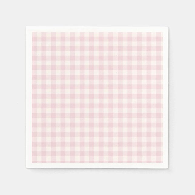 Serviette En Papier Gingham Classique de Printemps | Douce Rose (Devant)