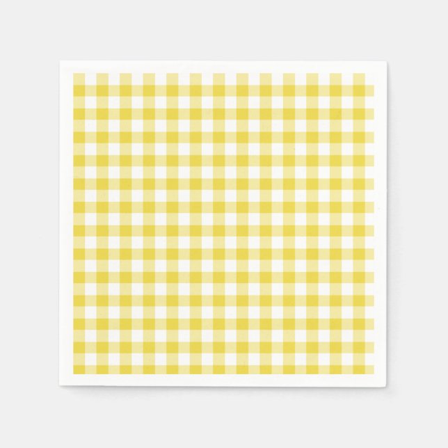 Serviette En Papier Gingham Classique Jaune Doré (Devant)