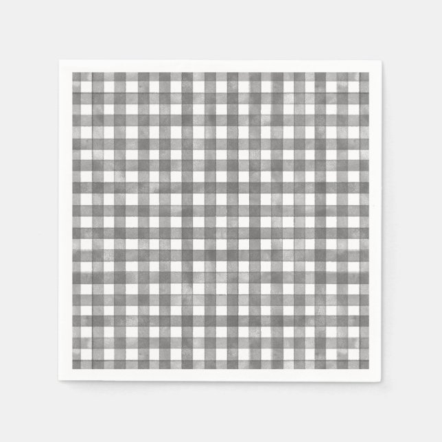 Serviette En Papier Gingham Classique Noir (Devant)