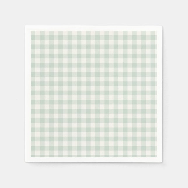 Serviette En Papier Gingham Classique Printemps | Sauge Atténué (Devant)