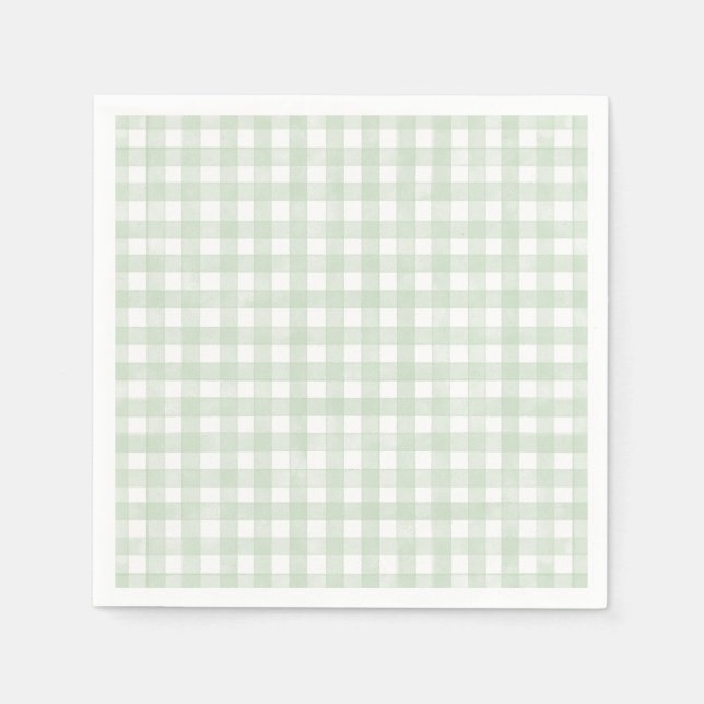 Serviette En Papier Gingham Classique Vert Sauge (Devant)