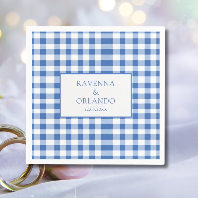 Serviette En Papier Gingham de mariage bébé bleu à carreaux rustique (Créateur téléchargé)