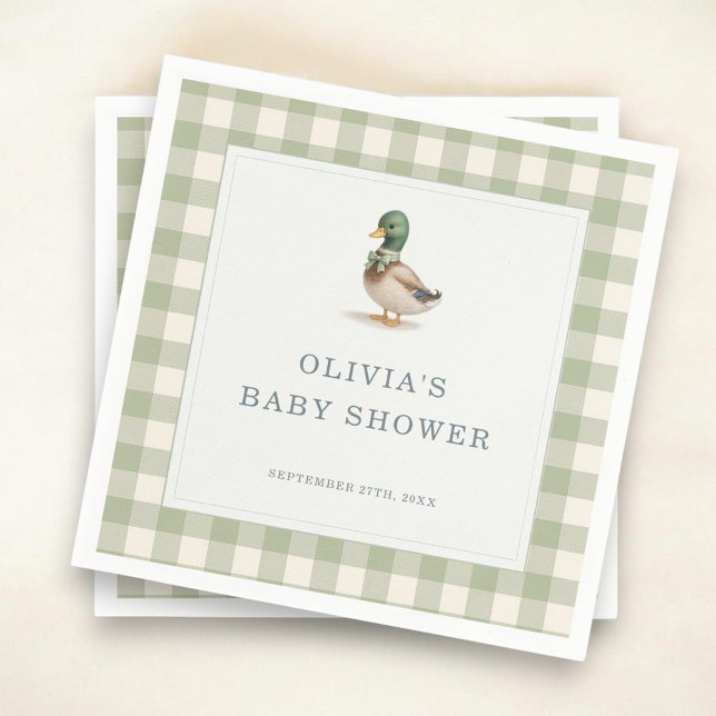 Serviette En Papier Gingham Mallard Duck Baby Shower Party (Créateur téléchargé)