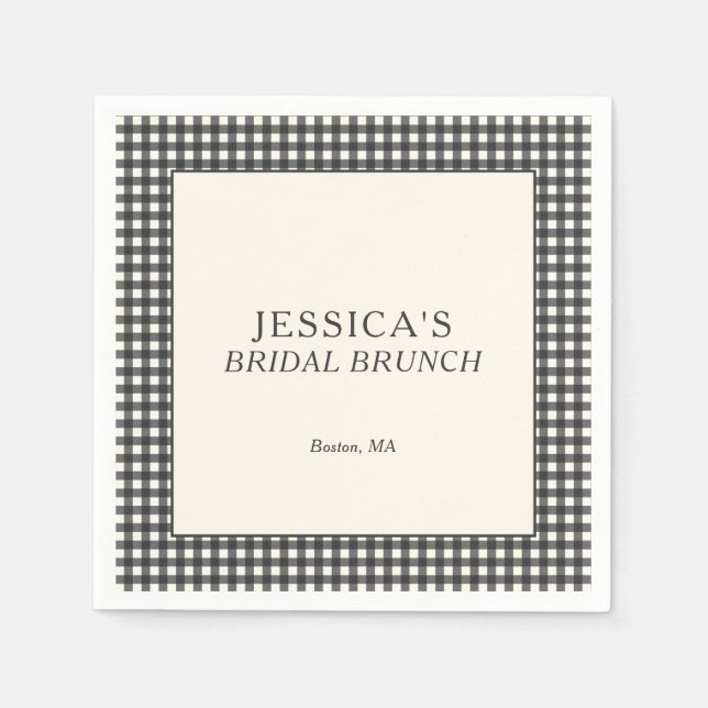 Serviette En Papier Gingham Noir Blanc Mariage sur mesure (Devant)