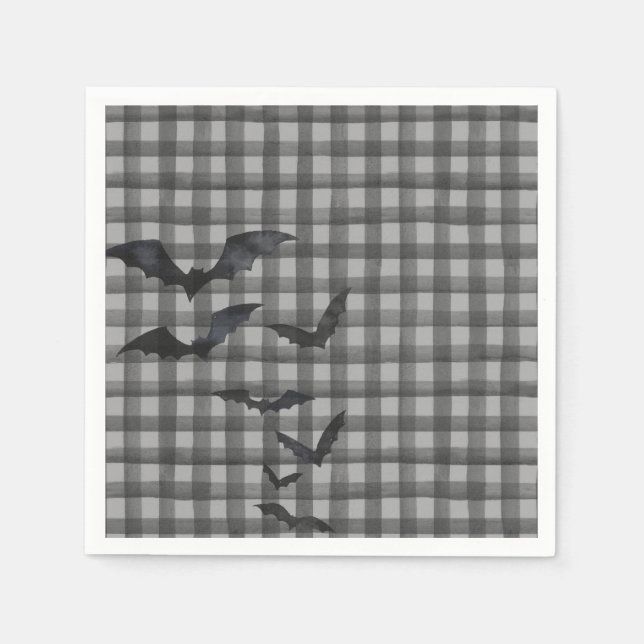 Serviette En Papier Gingham noir petit fantôme anniversaire dessert (Devant)