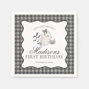 Serviette En Papier Gingham noir petit fantôme Boo Dessert d'anniversa