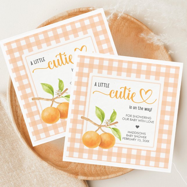 Serviette En Papier Gingham Orange Baby Shower (Little Cutie Orange Baby Shower Napkin)