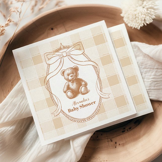 Serviette En Papier Gingham Ours en peluche bébé French Shower (Créateur téléchargé)
