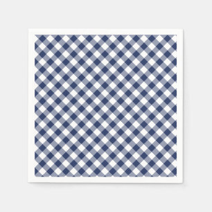 Serviette En Papier Gingham Rétro Bleu Marine