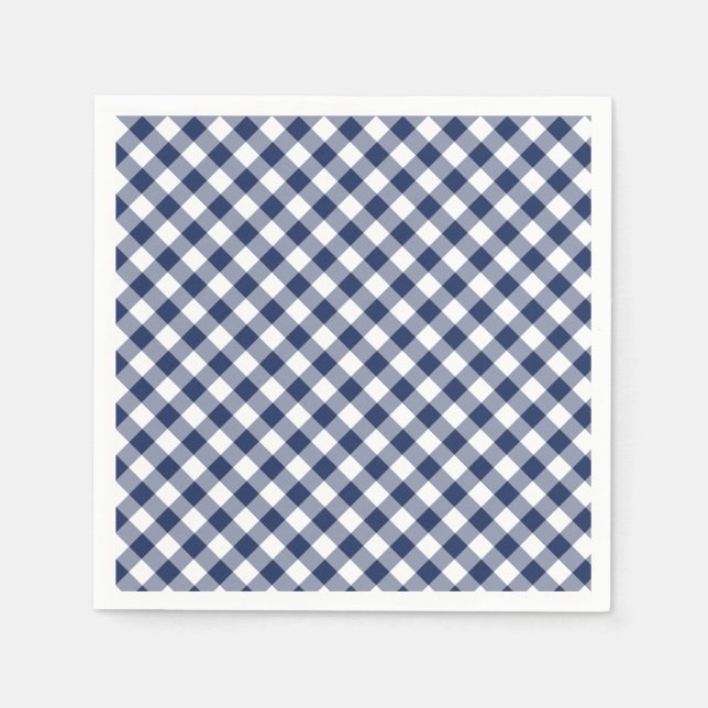 Serviette En Papier Gingham Rétro Bleu Marine (Devant)