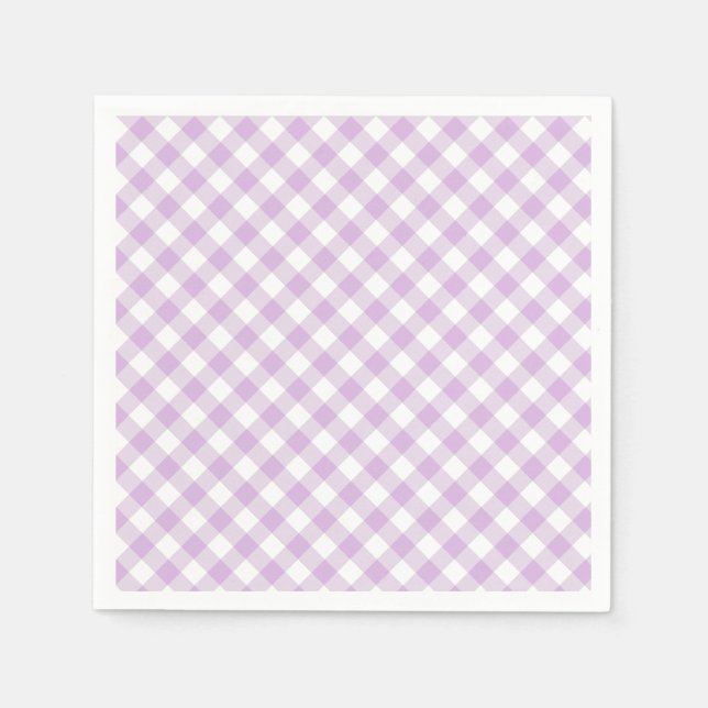 Serviette En Papier Gingham Rétro Douce Lilas (Devant)