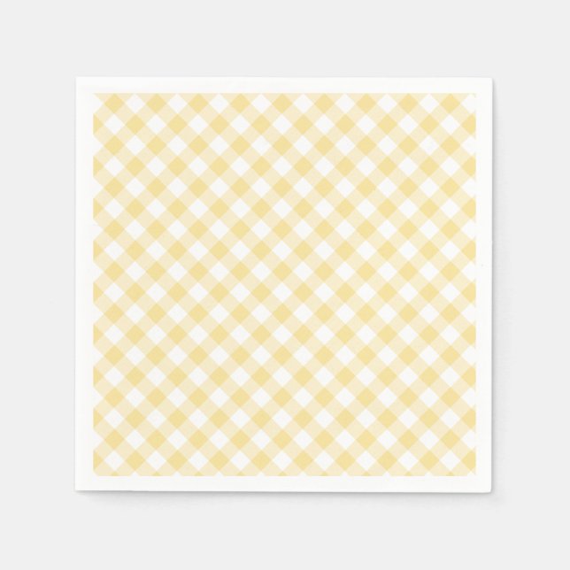 Serviette En Papier Gingham Rétro Jaune Canari (Devant)