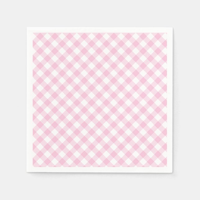 Serviette En Papier Gingham Rétro Rose Clair (Devant)