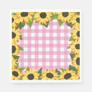 Serviette En Papier Gingham rose et tournesols