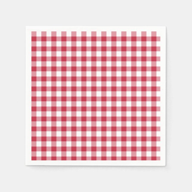 Serviette En Papier Gingham Rouge Cerise Classique (Devant)
