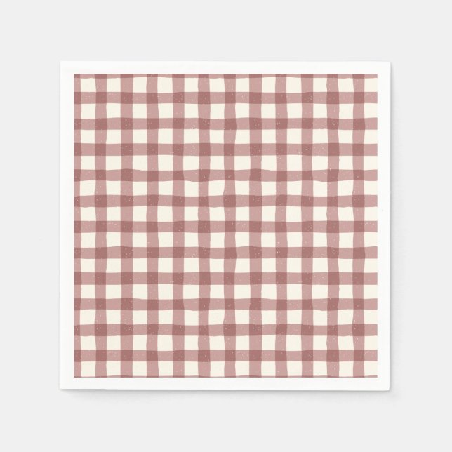 Serviette En Papier Gingham Rouge Cranberry Marron (Devant)