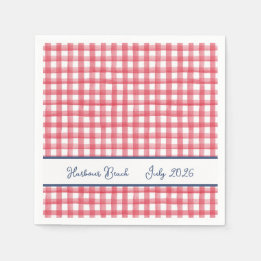 Serviette En Papier Gingham Rouge d'Été, Carreaux du 4 Juillet