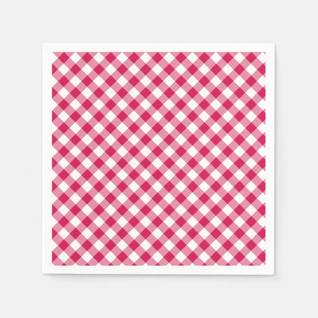 Serviette En Papier Gingham Rouge framboise Rétro (Devant)