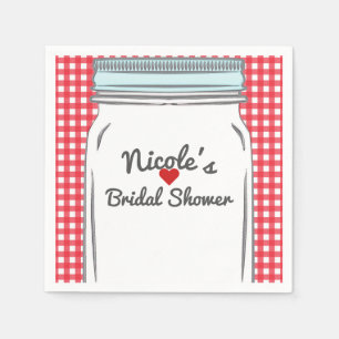 Serviette En Papier Gingham Rouge & Pot Mason Bleu Fête de Campagne Ru