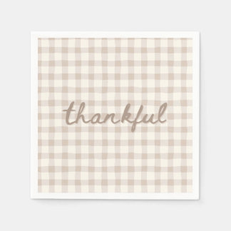 Serviette En Papier Gingham Tan Neutre Reconnaissant