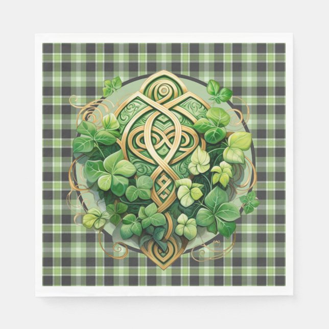 Serviette En Papier Gingham Vert Et Triskele Celtique  (Devant)