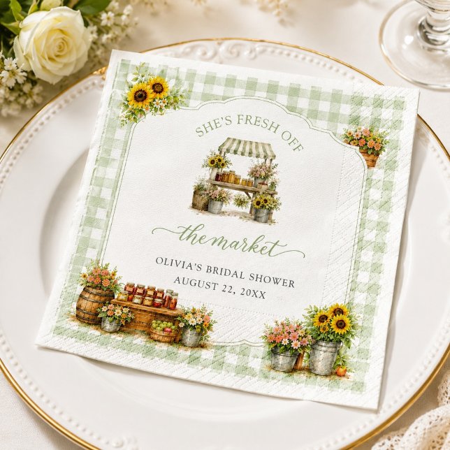 Serviette En Papier Gingham Vert Rustique Elle est fraîche sur le marc (Rustic Green Gingham She's Fresh Off The Market Napkins)