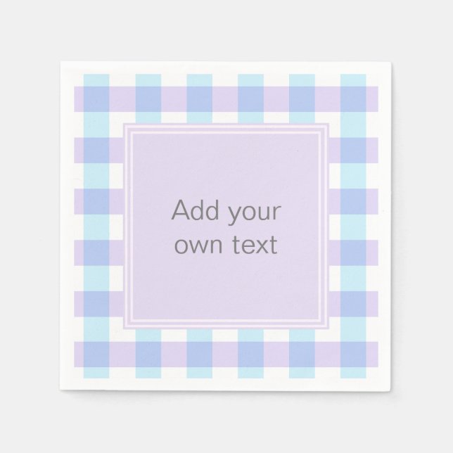 Serviette En Papier Gingham Violet Pastel Texte Personnalisé (Devant)
