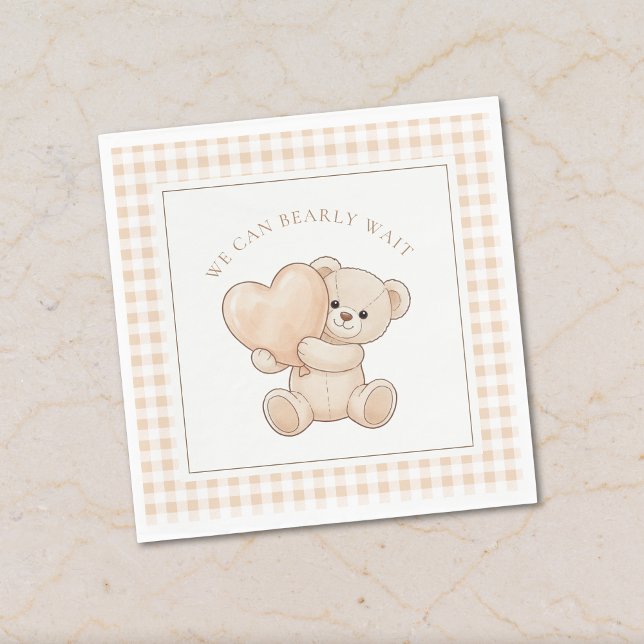 Serviette En Papier Gingham We Can Bearly Wait Baby Shower Napkins (Créateur téléchargé)