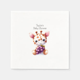 Serviette En Papier Girafe Aquarelle Marron Fête Minimale de Bébé