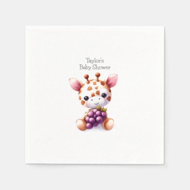 Serviette En Papier Girafe Aquarelle Marron Fête Minimale de Bébé (Devant)
