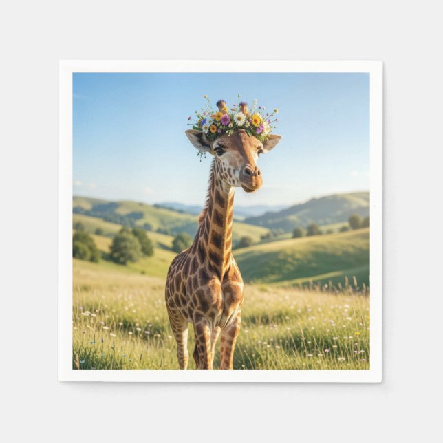 Serviette En Papier Girafe avec couronne florale (Devant)