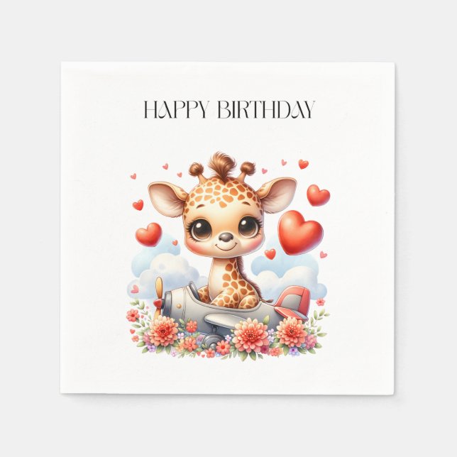 Serviette En Papier Girafe Avion Anniversaire (Devant)