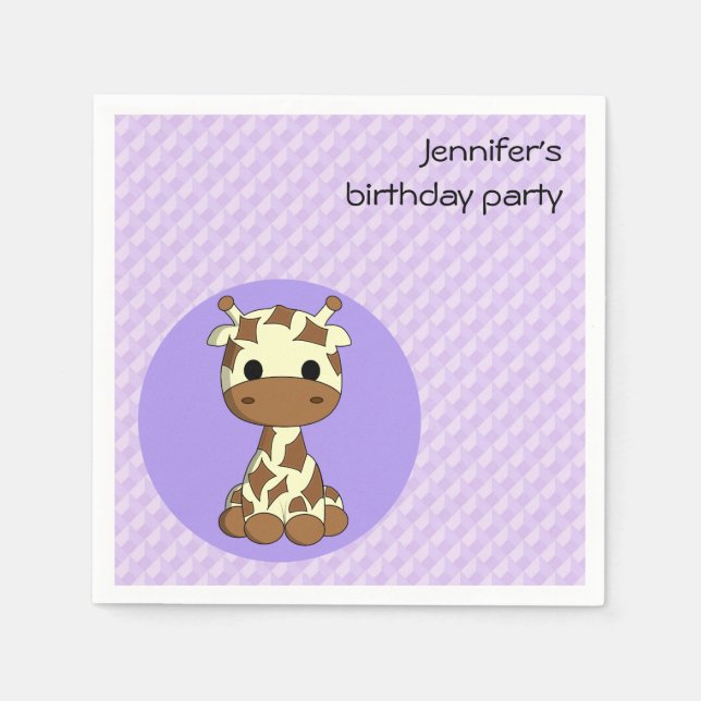 Serviette En Papier Girafe kawaii dessin animé filles nom anniversaire (Devant)