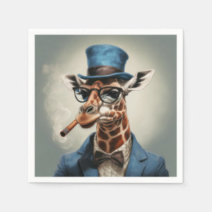 Serviette En Papier Girafe portant un chapeau haut de forme fumant un