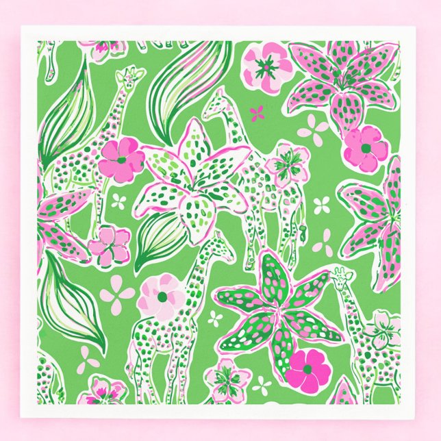 Serviette En Papier Girafe Verte Prépa Fleur de Lys Fête Florale (Créateur téléchargé)