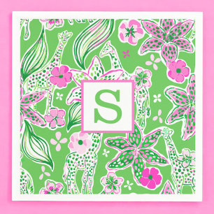 Serviette En Papier Girafes Prépa Lily Rose Vert Monogramme