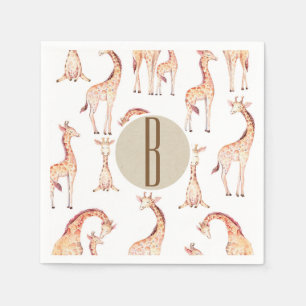 Serviette En Papier Girafes Tannées Lettre Initiale Monogramme Baby Sh