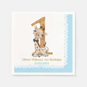 Serviette En Papier Giraffe Bébé Bleu Cute 1er anniversaire