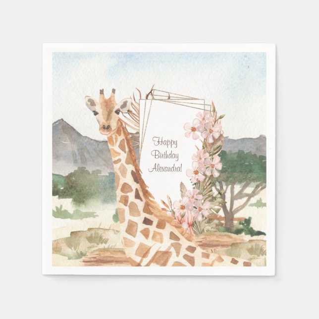 Serviette En Papier Giraffe d'aquarelle en Afrique Savannah anniversai (Devant)