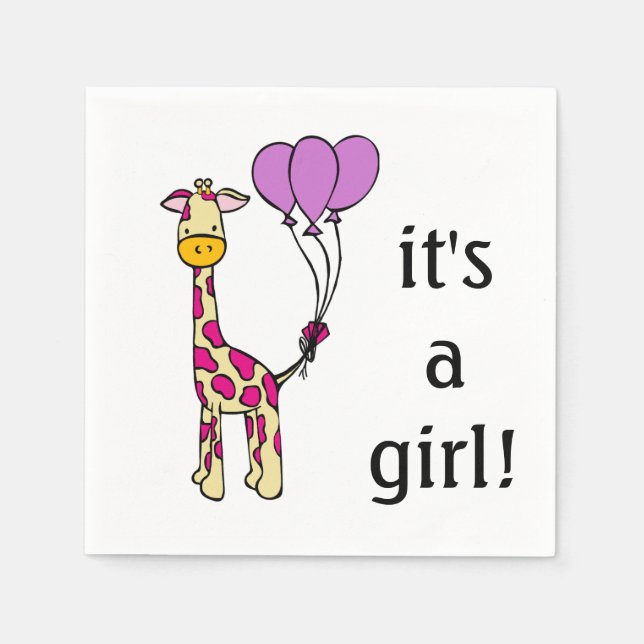 Serviette En Papier Giraffe de bébé - C'est une fille - Baby shower se (Devant)