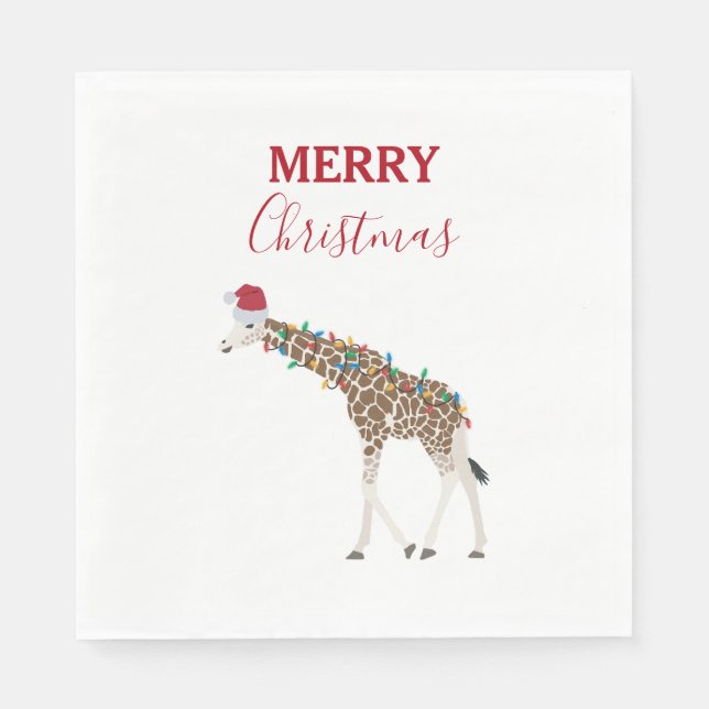 Serviette En Papier Giraffe de Noël animal drôle avec carte de chapeau (Devant)