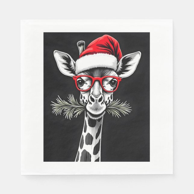 Serviette En Papier Giraffe de Noël Santa Hat Pajama Cadeau Famille Ma (Devant)